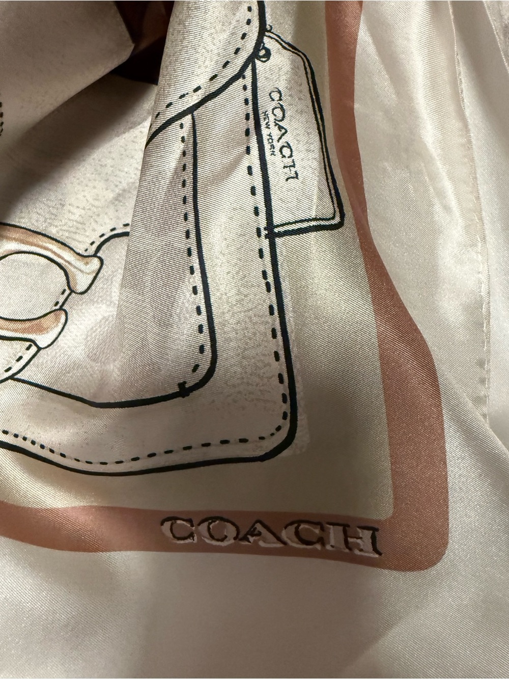 COACH Multi-Color Quilted Bag Print Scarf - Red, Pink, Tan, Brown, Cream - Picture 8 of 8